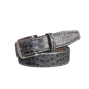 Silver tone textured leather belt for statement style