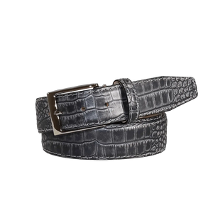 Platinum leather belt with mock croc texture by Roger Ximenez