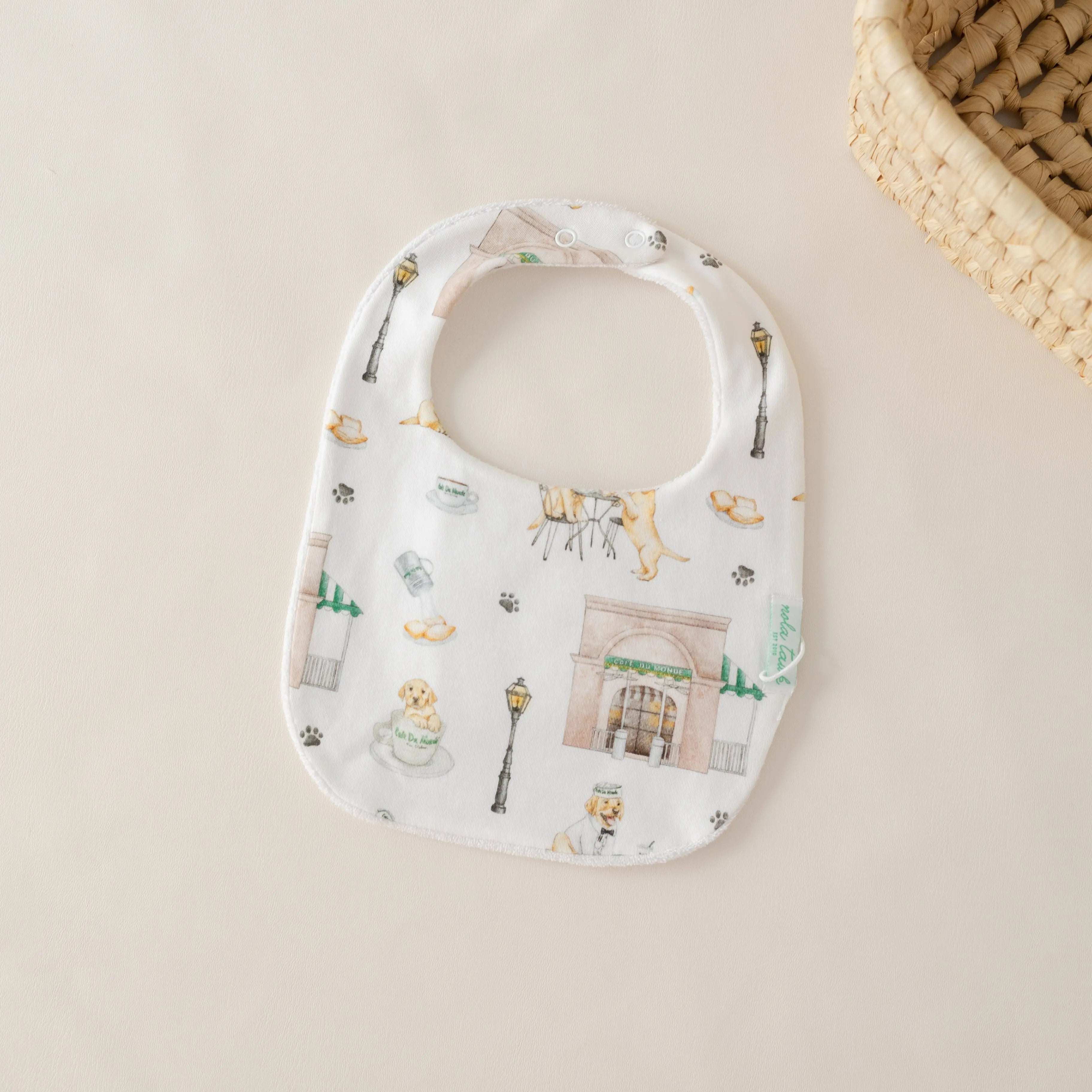 Powdered Sugar and Puppies Organic Cotton Baby Bib Nola Tawk