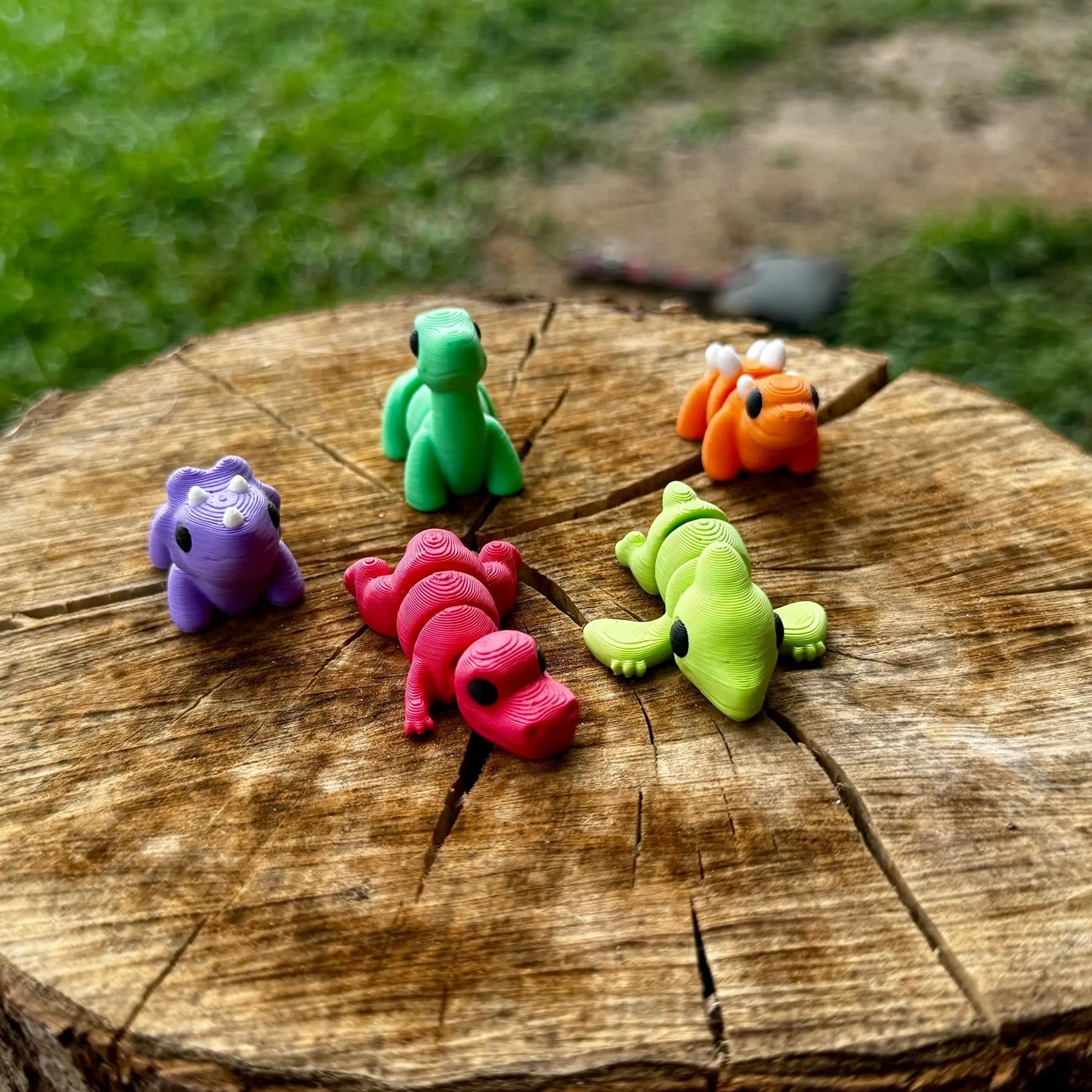 Colorful 3D Printed Dinosaur Fidget Toys Miniature Set - Tyrannosaurus Rex, Brontosaurus, Triceratops, Pterodactyl, Stegosaurus-Main Street Collective