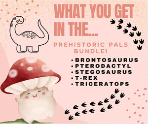 Prehistoric Pals Dinosaur Bundle: Brontosaurus, T-Rex, Stegosaurus, Triceratops, Pterodactyl toys for kids!