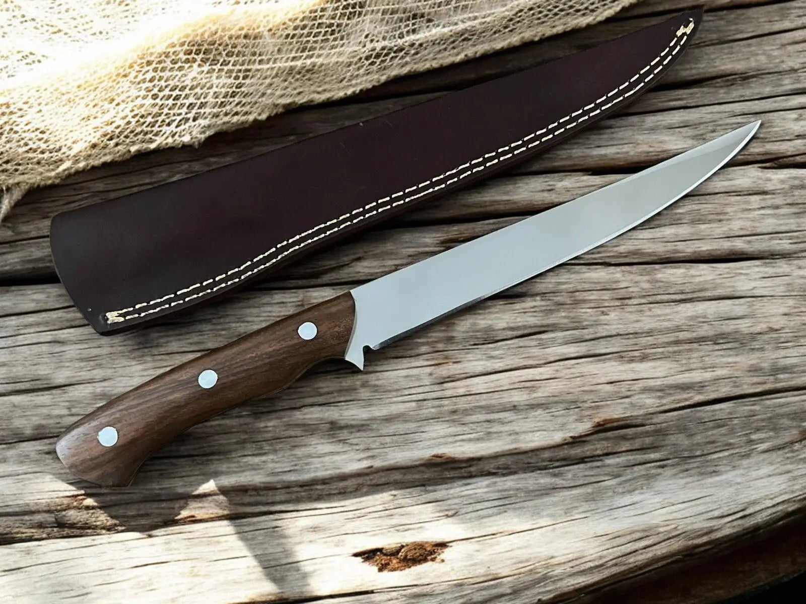 Premium 13.4" Handmade Fillet Knife with Rosewood Handle by Damascus Knife Store, Damascus knife detail photo 2