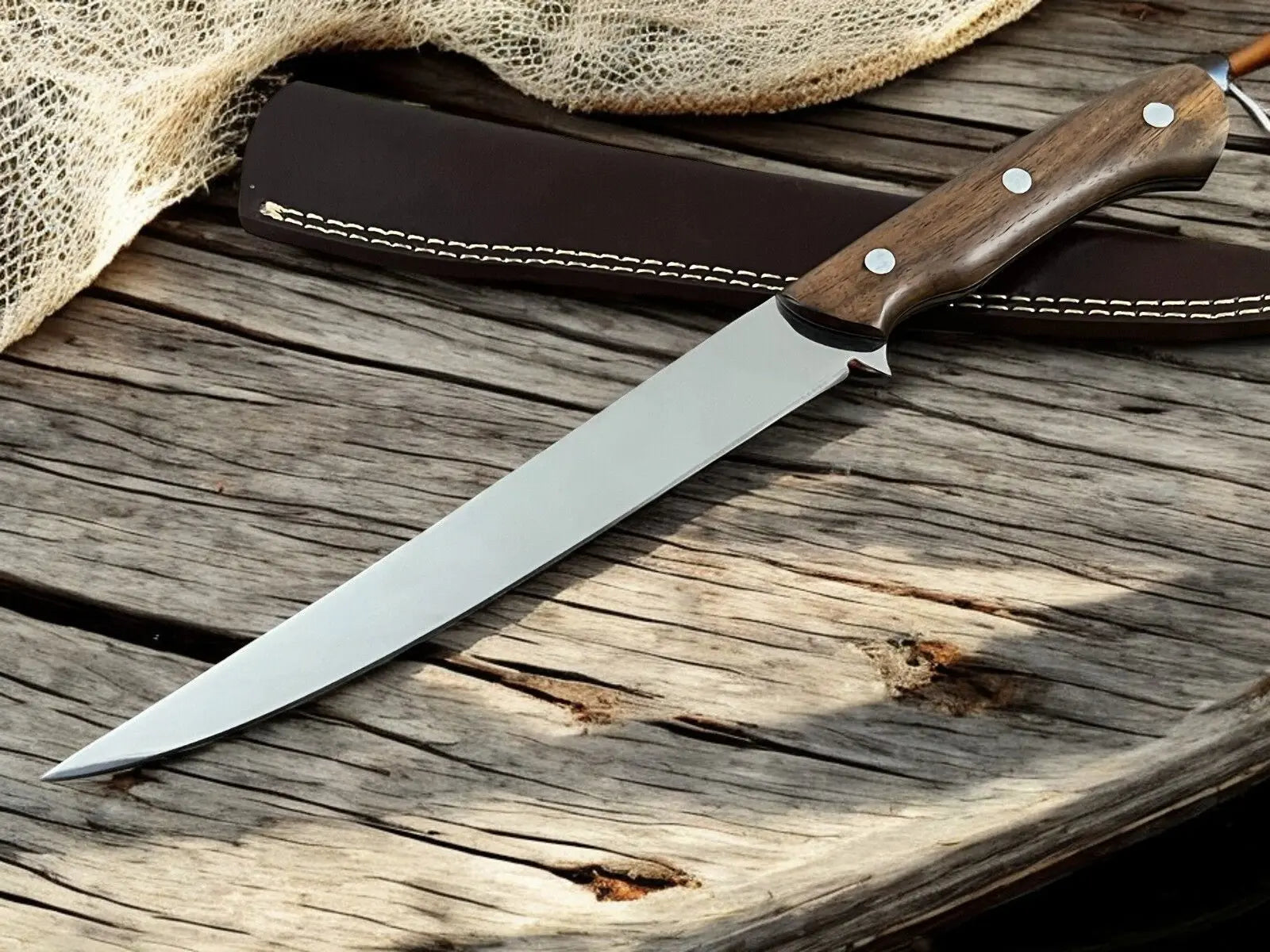 Premium 13.4" Handmade Fillet Knife with Rosewood Handle Damascus Knife Store