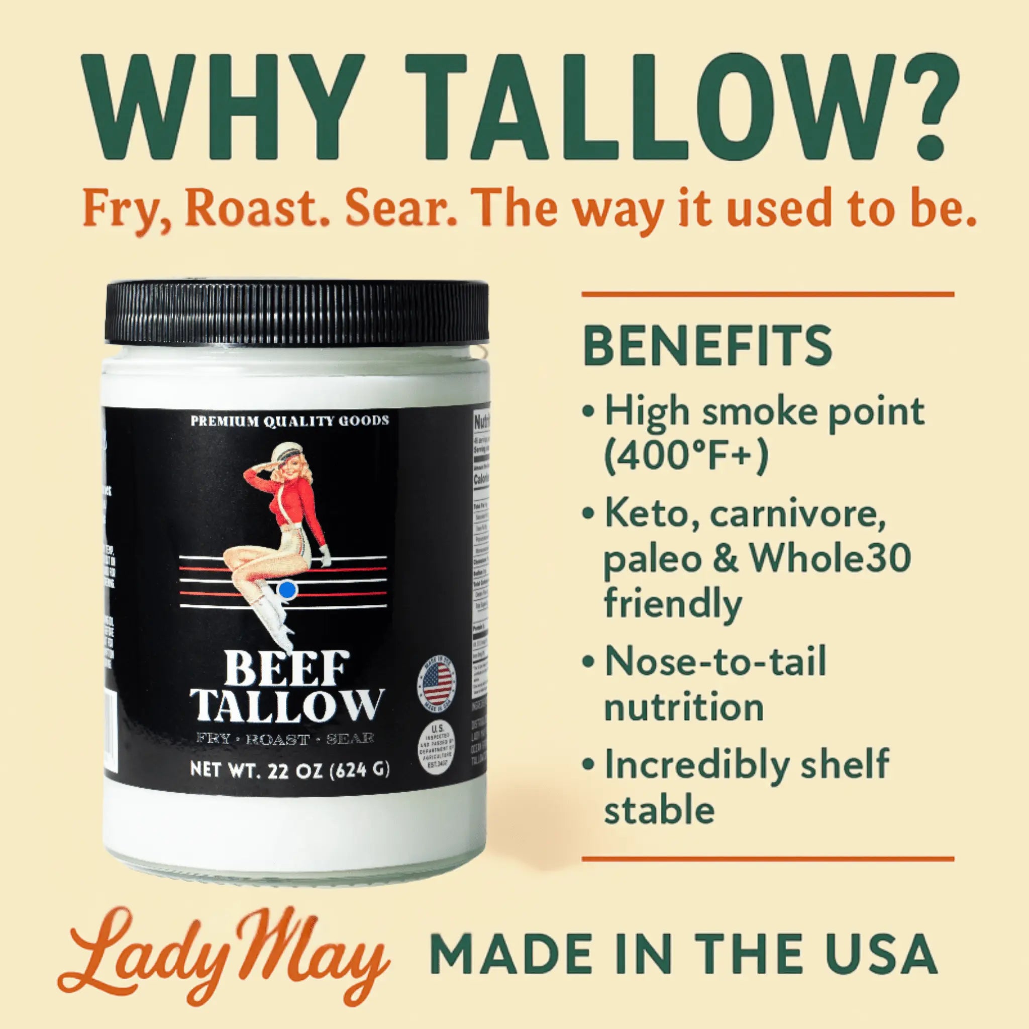 Premium Grass-Fed Beef Tallow Cooking Oil - Restaurant-Proven | Choose Your Flavor The Lady May
