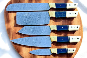 Premium Handmade Damascus Kitchen Knives Set – Resin & Bone Damascus Knife Store