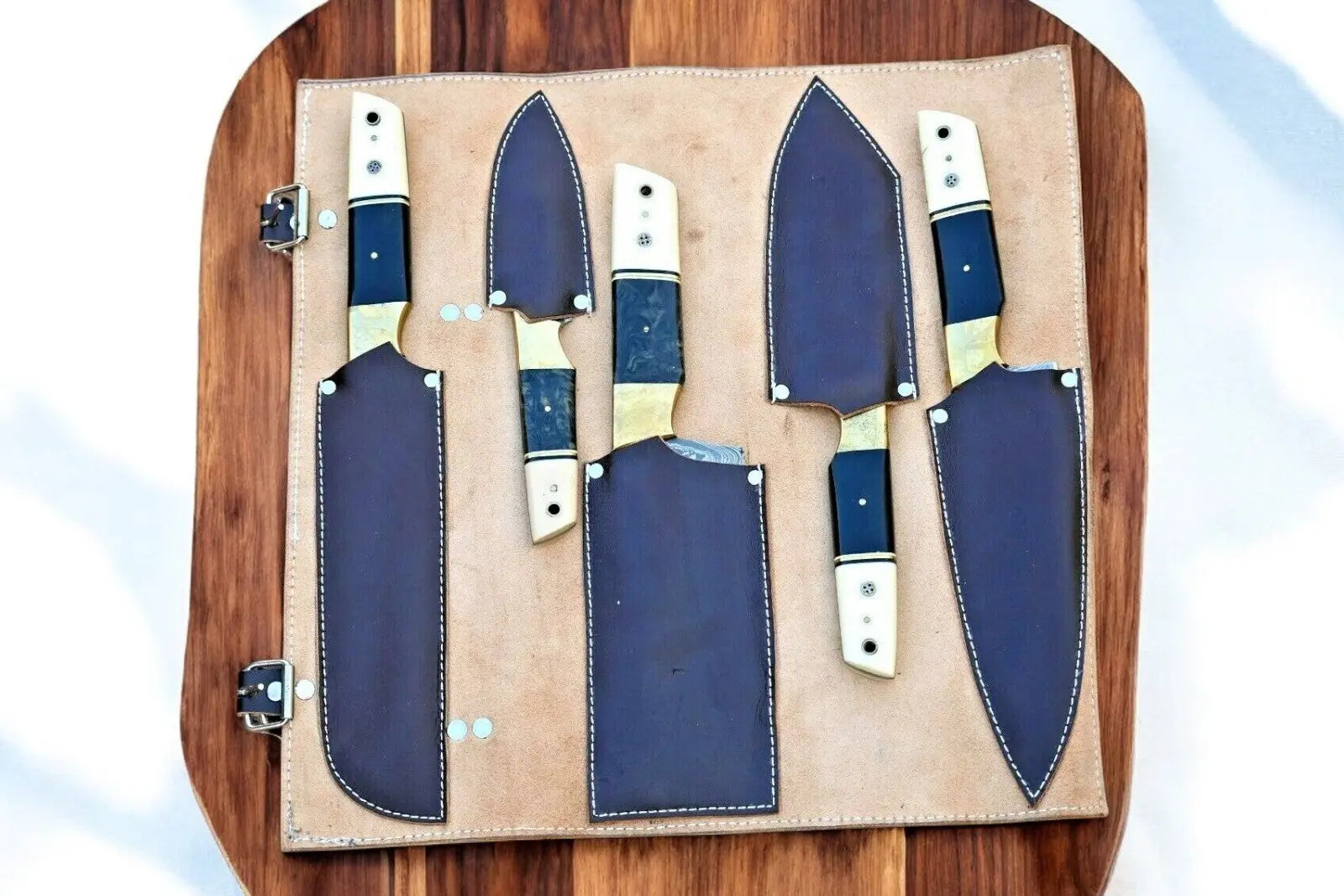 Premium Handmade Damascus Kitchen Knives Set – Resin & Bone Damascus Knife Store