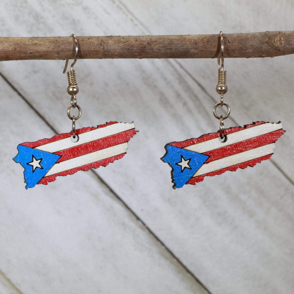 Puerto Rico Island Wooden Earrings | Caribbean Travel Jewelry