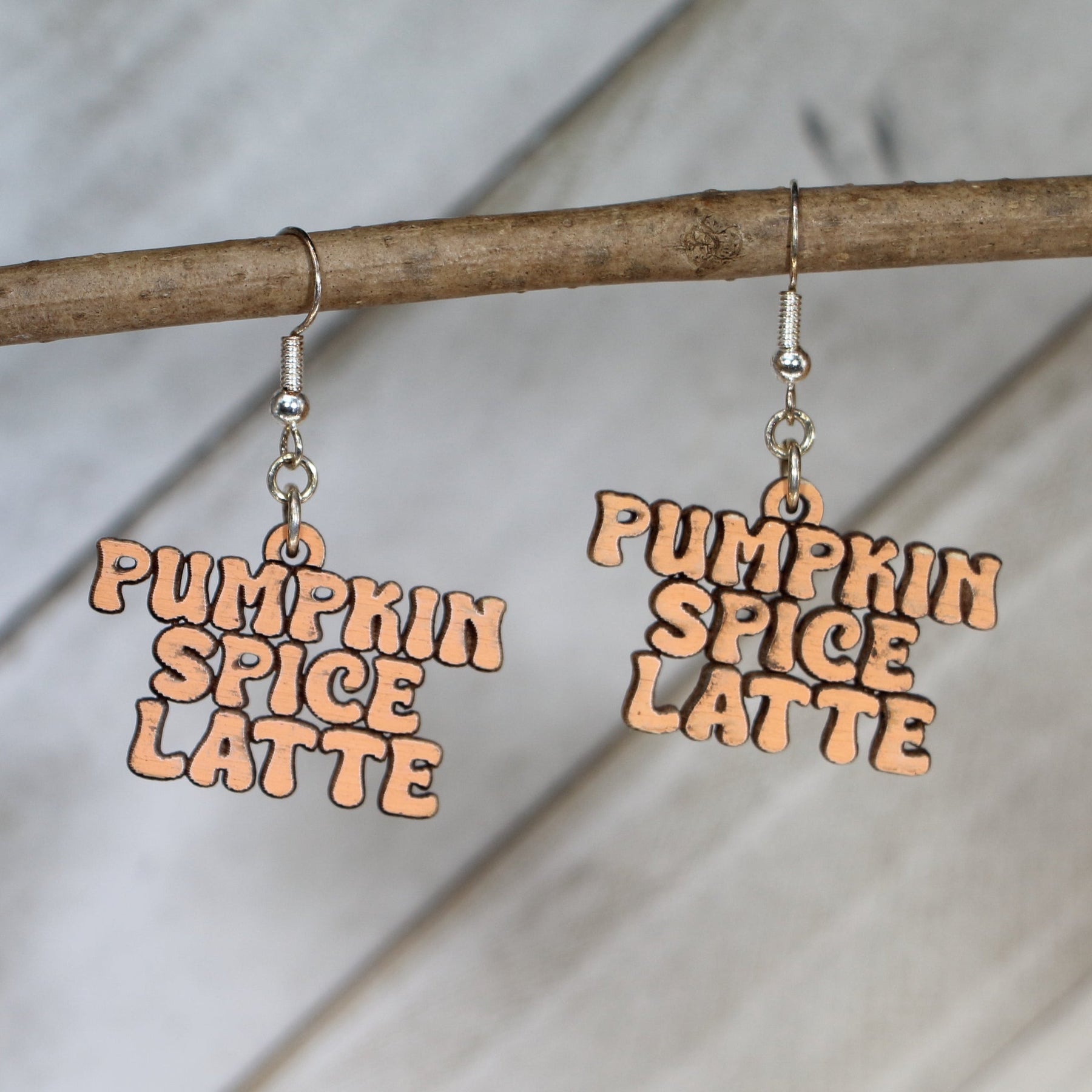 Pumpkin Spice Latte Wooden Dangle Earrings | Fall Coffee Lover Jewelry