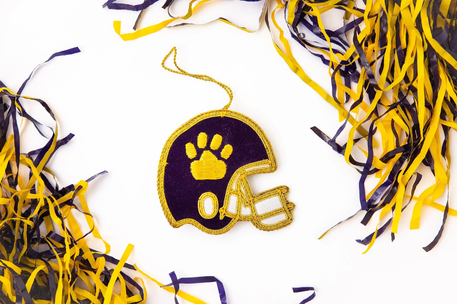 Purple & Gold Football Helmet Embroidered Christmas Ornament Nola Tawk