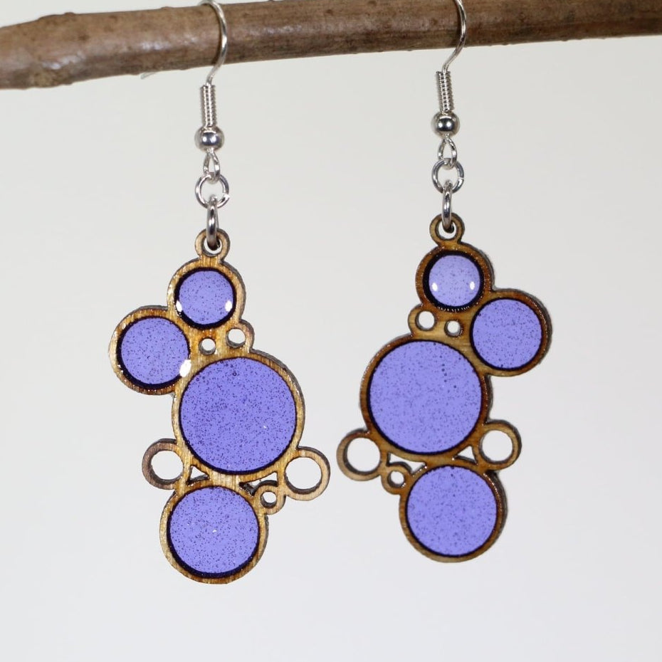 Purple Circle Wooden Earrings | Minimalist Geometric Jewelry