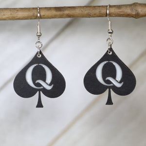 Queen of Spades Wooden Earrings | Card Suit Playing Card Jewelry