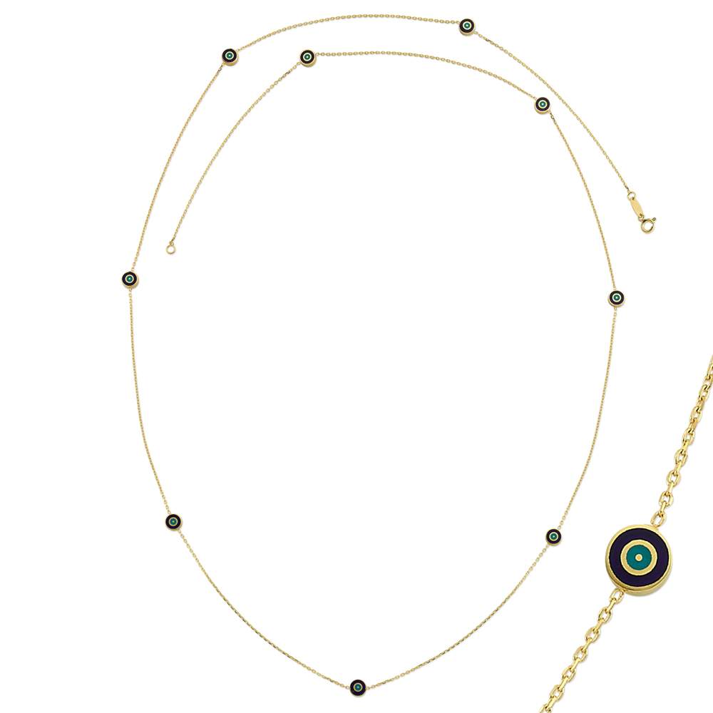 Delilah Evil Eye Station Necklace - 24" Long | Navy | Gold Vermeil