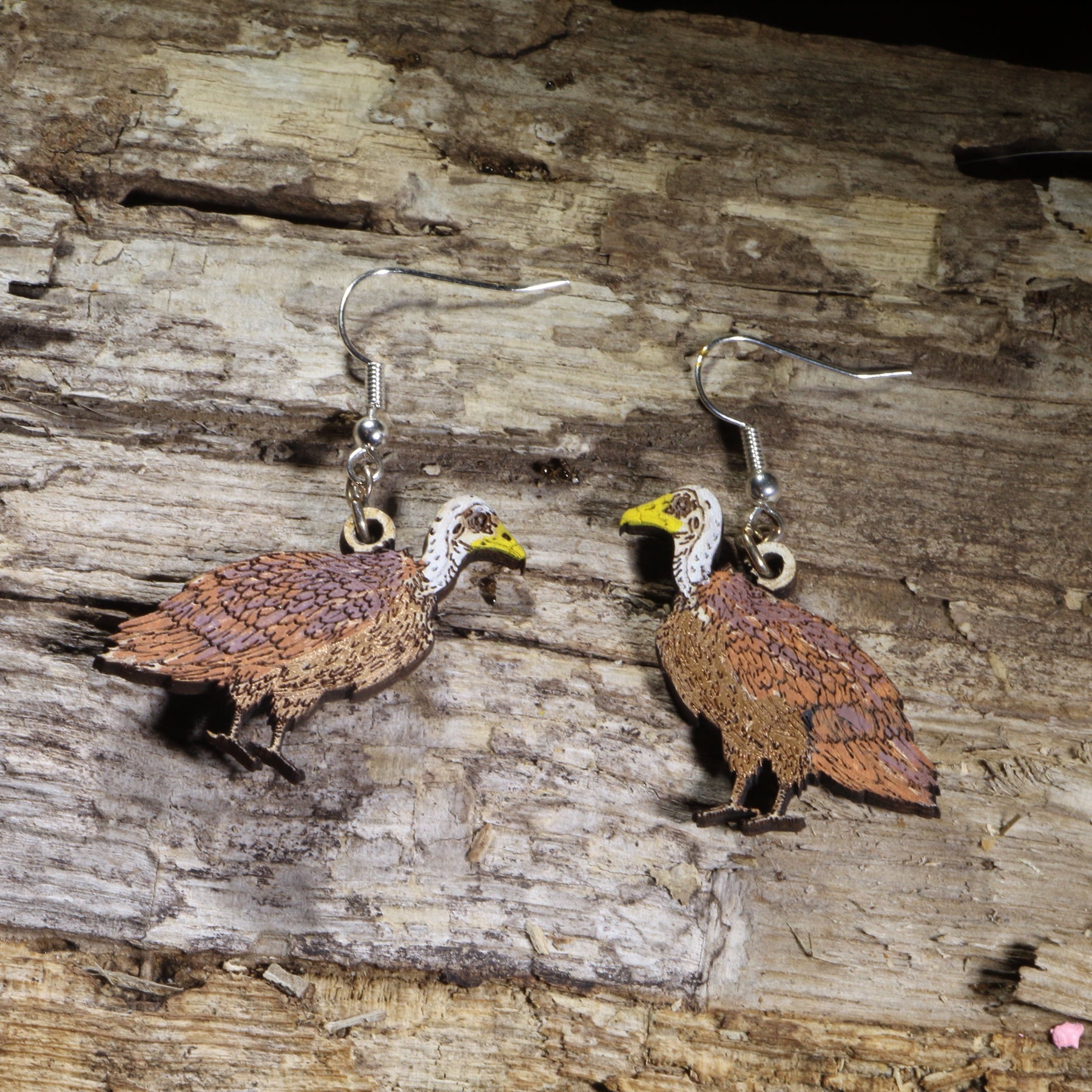 Rüppell's Vulture Wooden Dangle Earrings | Bird of Prey Wildlife Jewelry