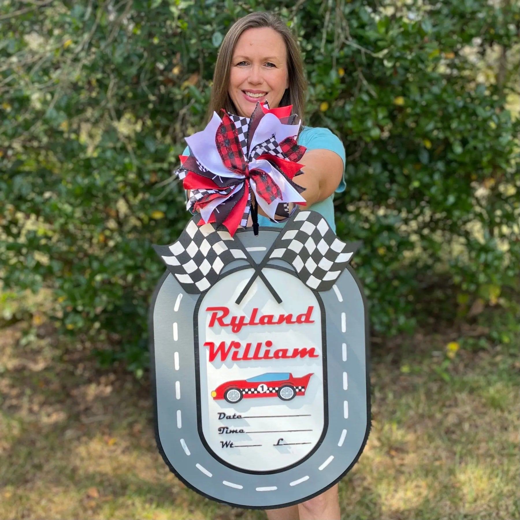 Racing Car Birth Announcement Door Hanger by Main Street Collective for Ryland William