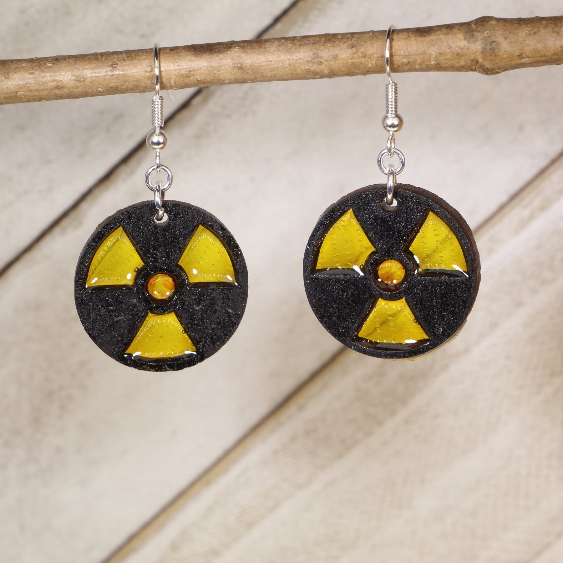 Radioactive Symbol Wooden Dangle Earrings | Nuclear Geek Jewelry