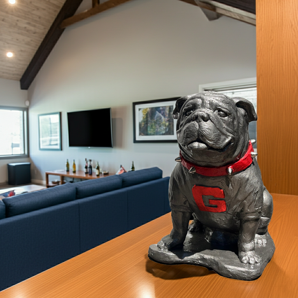 Pewter metal coating, Georgia Bulldogs Mascot Stone Sculpture for Garden, Yard, Home Decor and Porch.