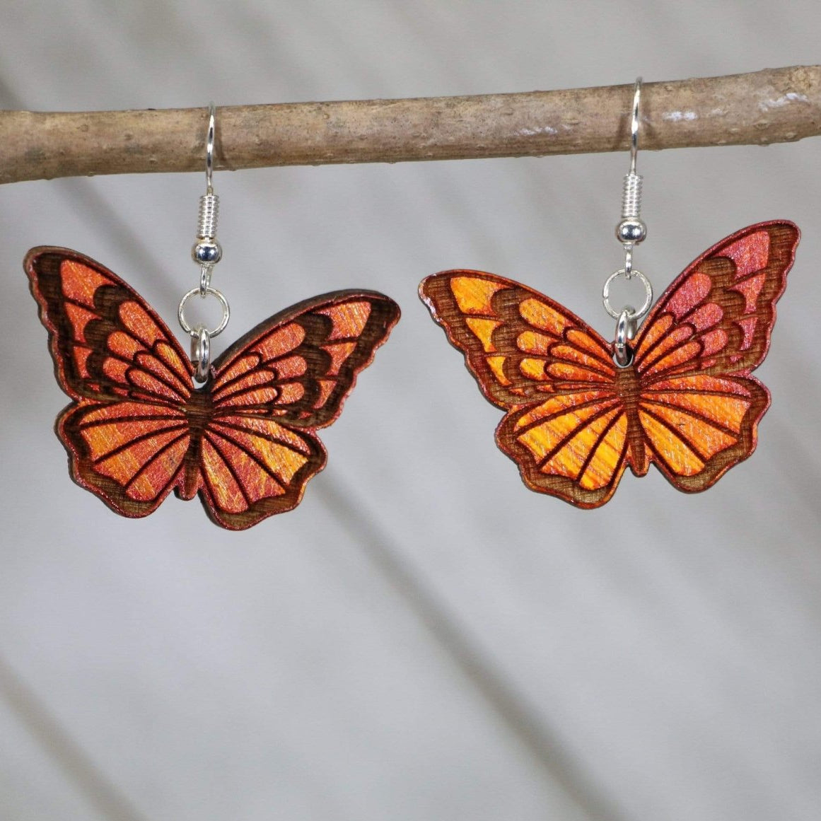 Realistic Monarch Butterfly Wooden Dangle Earrings | Nature Jewelry