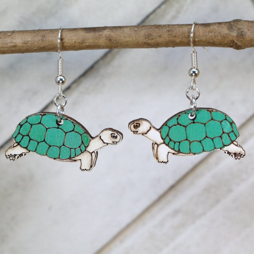 Realistic Turtle Wooden Dangle Earrings | Sea Turtle Jewelry