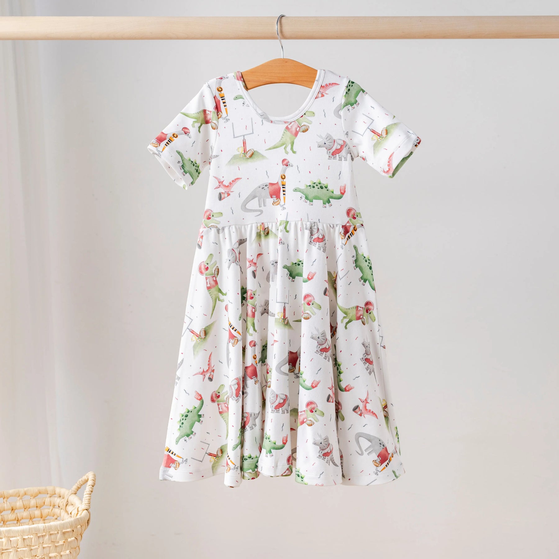 Red Dino All-Stars Organic Cotton Dress for Kids Nola Tawk