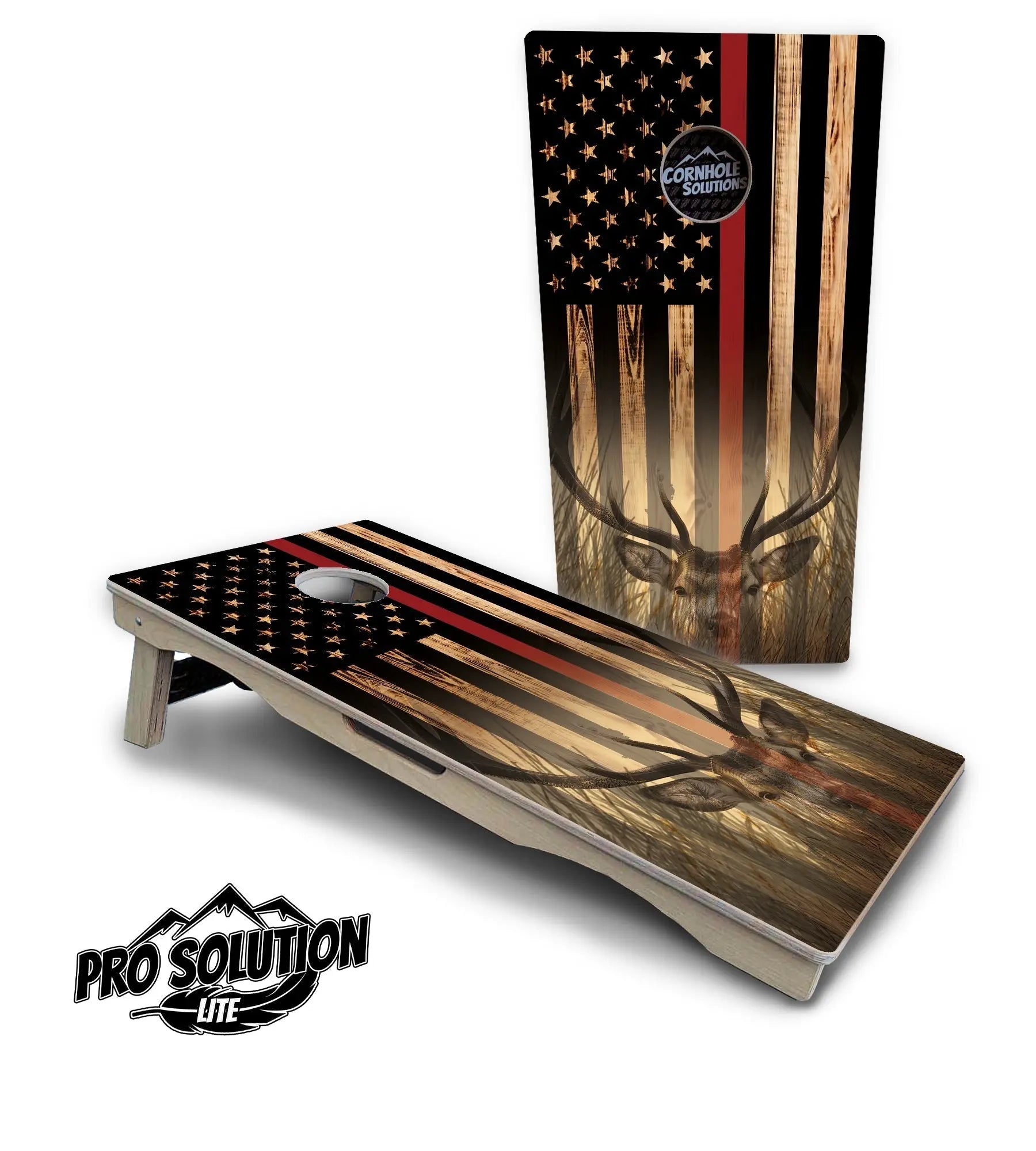 Red Line Deer & Fish Flag Cornhole Boards - Pro Solution Elite Series Cornhole Solutions