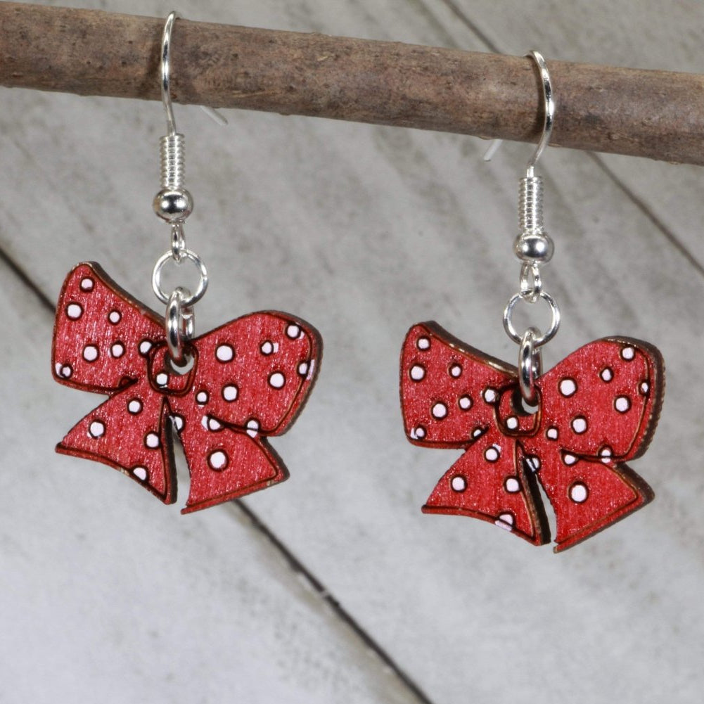 Red Bow Wooden Earrings | Cute Ribbon Jewelry