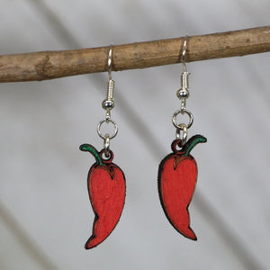 Red Chili Pepper Earrings Wooden | Spicy Food Jewelry