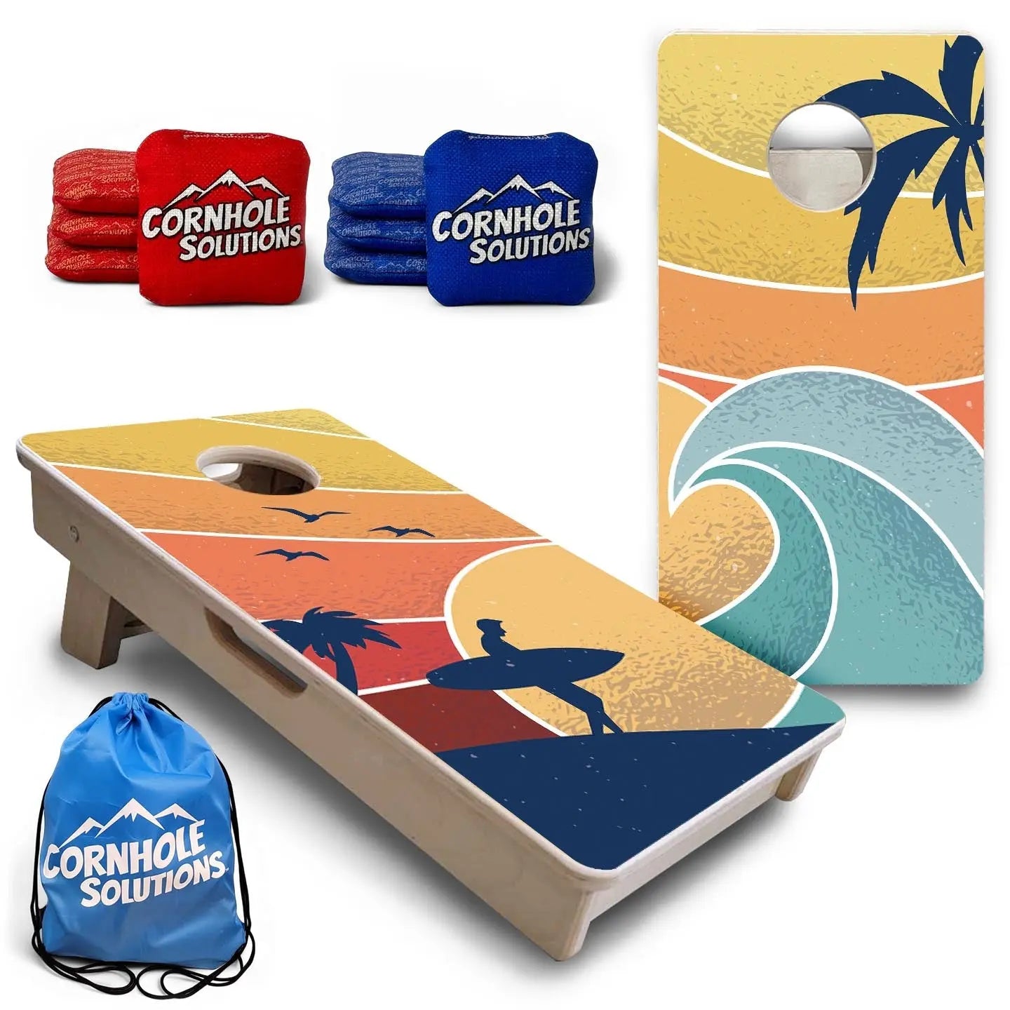 Retro Beach Surf & Wave - Mini or Vacation Size Cornhole Boards Cornhole Solutions