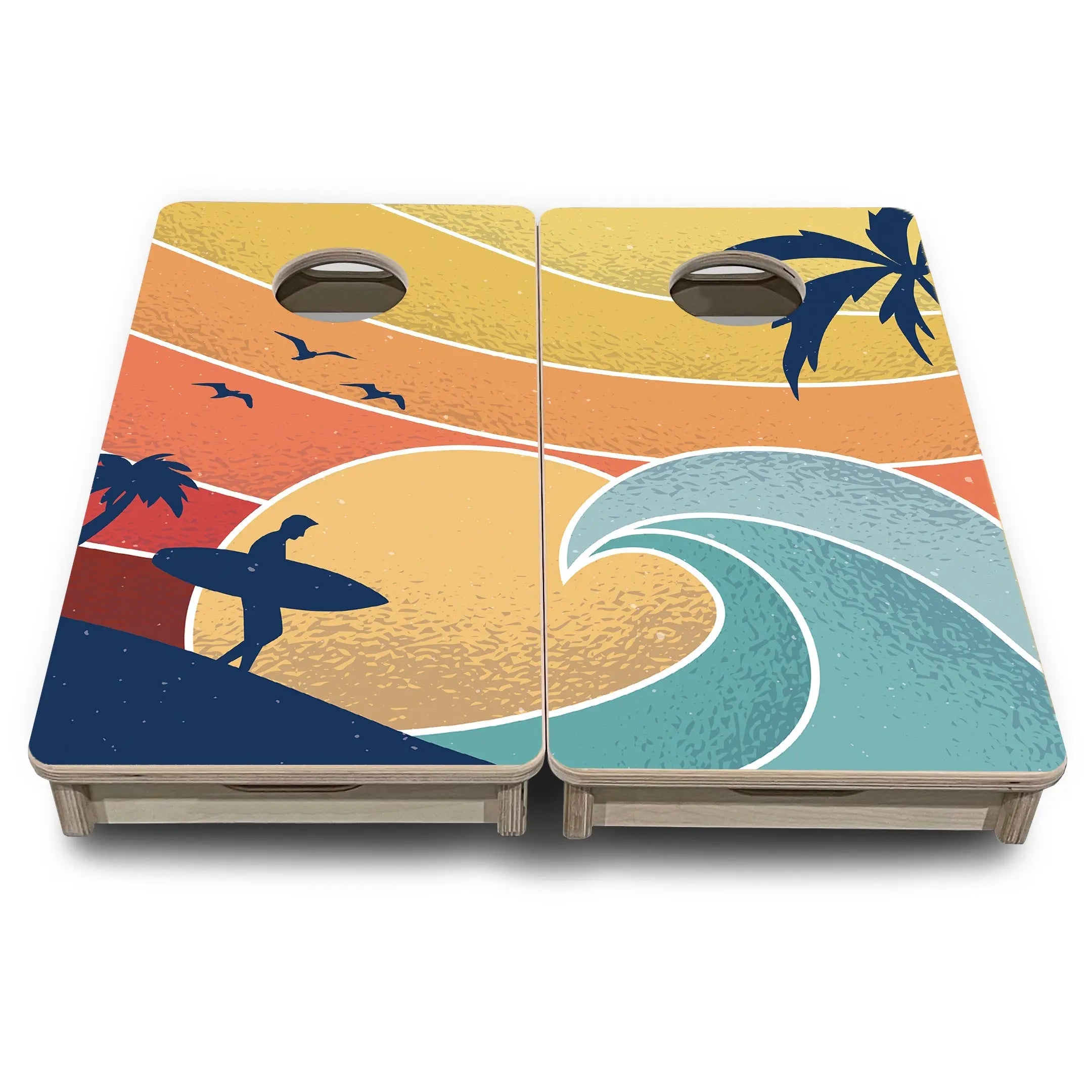 Retro Beach Surf & Wave - Mini or Vacation Size Cornhole Boards Cornhole Solutions