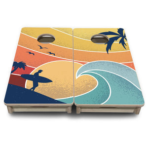 Retro Beach Surf & Wave - Mini or Vacation Size Cornhole Boards Cornhole Solutions