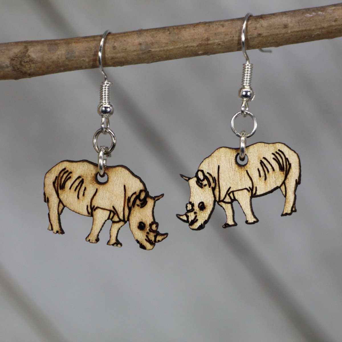 Rhino Wooden Earrings | Wildlife Safari Animal Jewelry