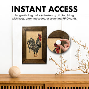 Farmhouse Rooster Gun Concealment Furniture - Handcrafted Hidden Gun Storage Wall Decor - Hidden Gun Shelf with Magnetic Lock for Quick Access