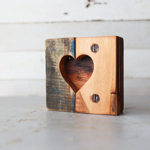 Rustic Heart Tile with carved heart and two contrasting wood sides.