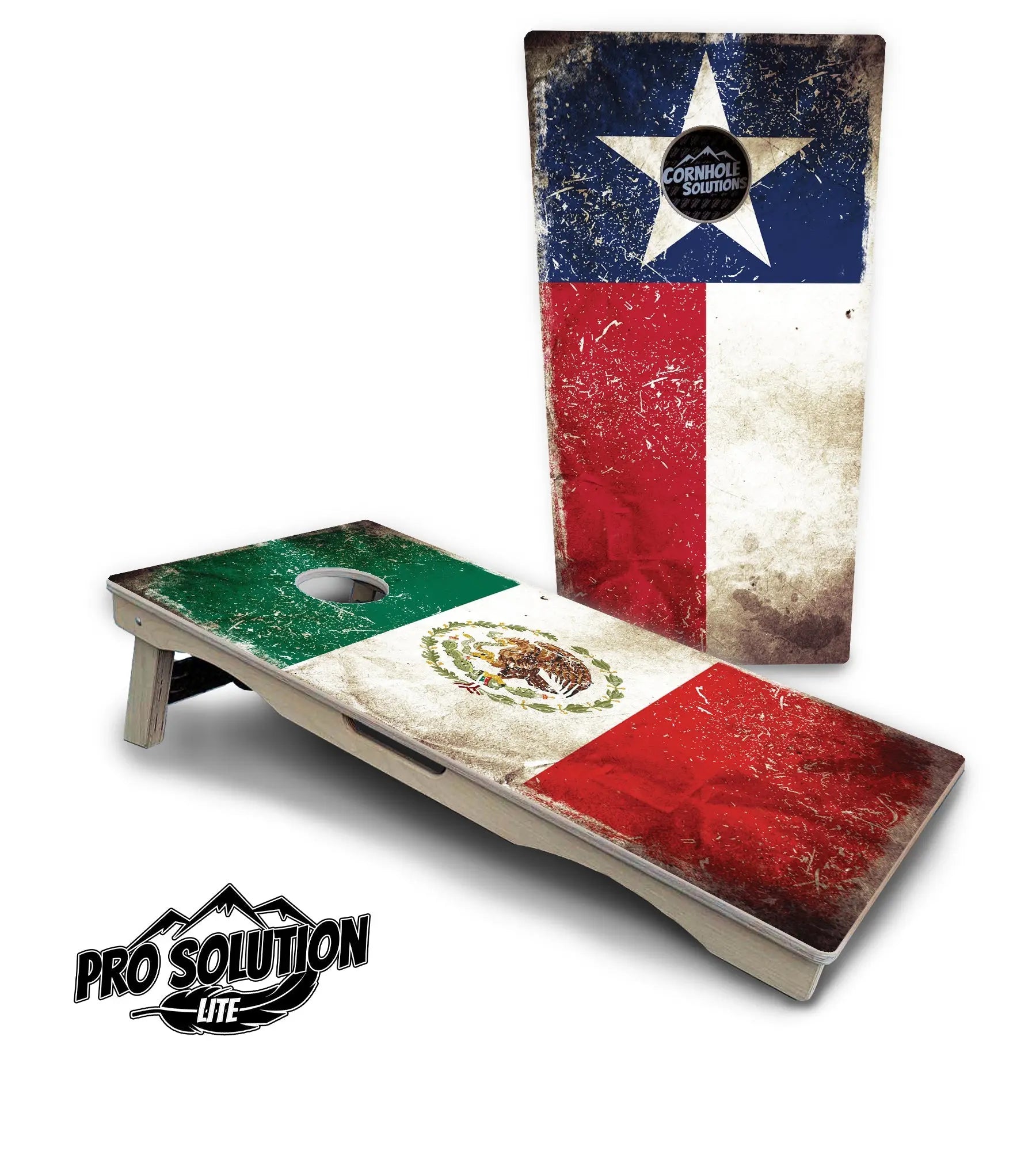 Rustic Texas & Mexico Flag Cornhole Boards - Pro Solution Lite Series Cornhole Solutions