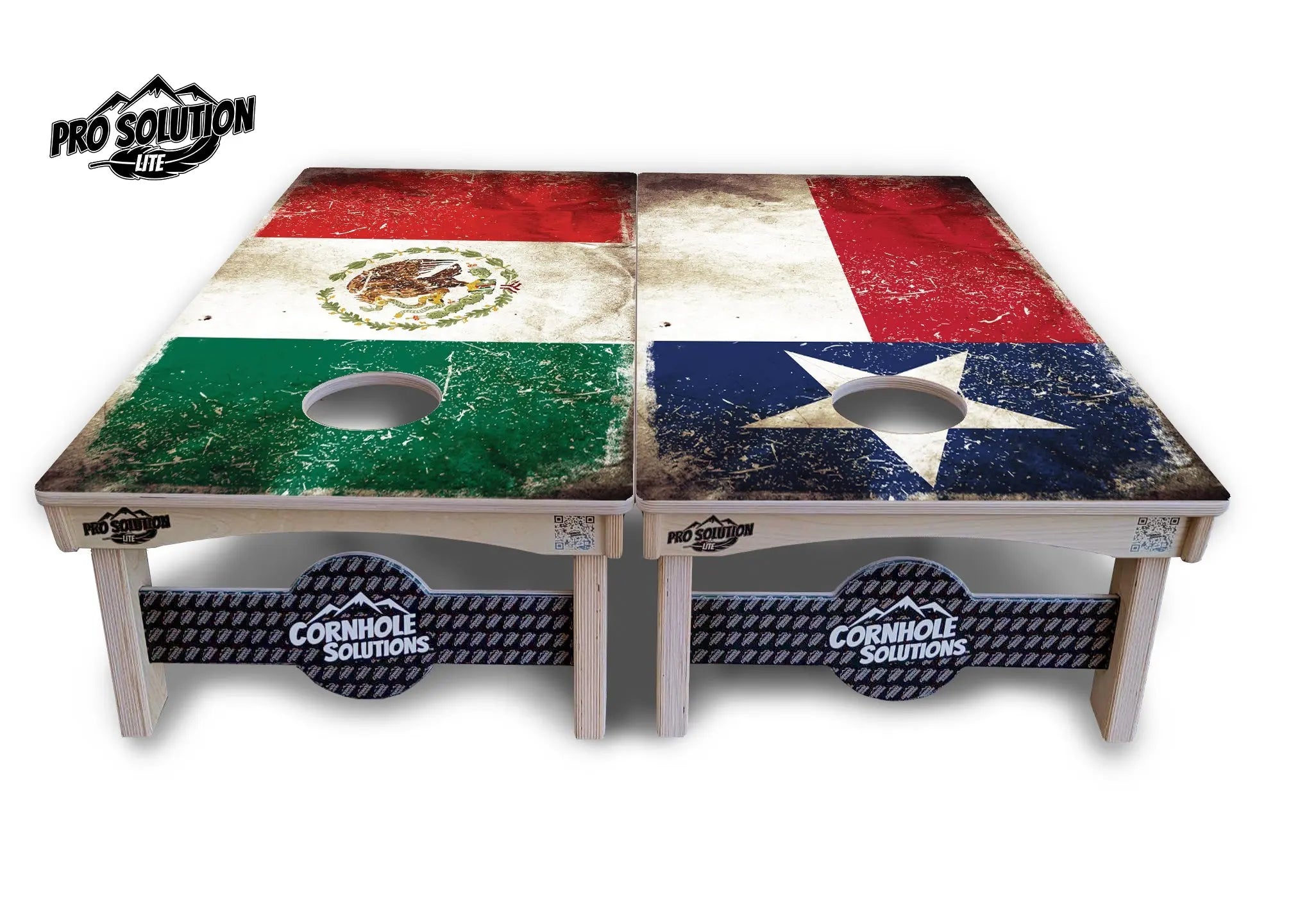 Rustic Texas & Mexico Flag Cornhole Boards - Pro Solution Lite Series Cornhole Solutions