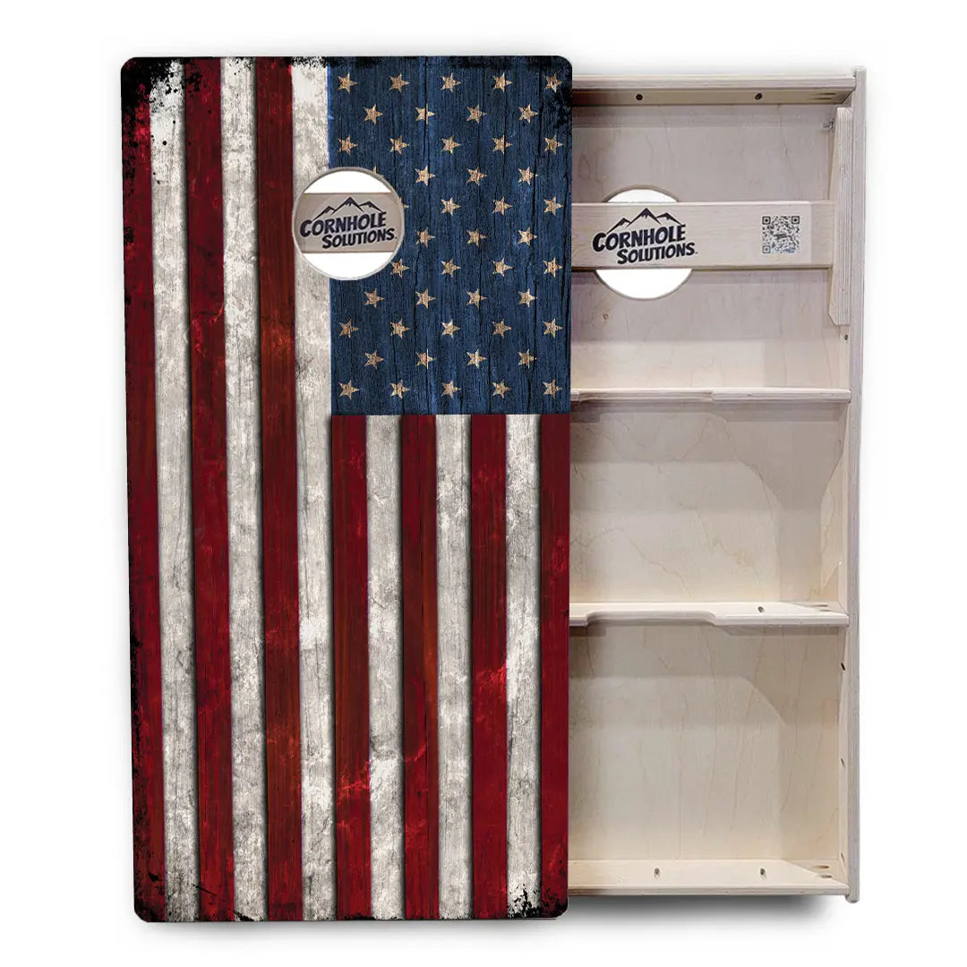 Rustic USA Flag Cornhole Boards - Professional Tournament Series Cornhole Solutions