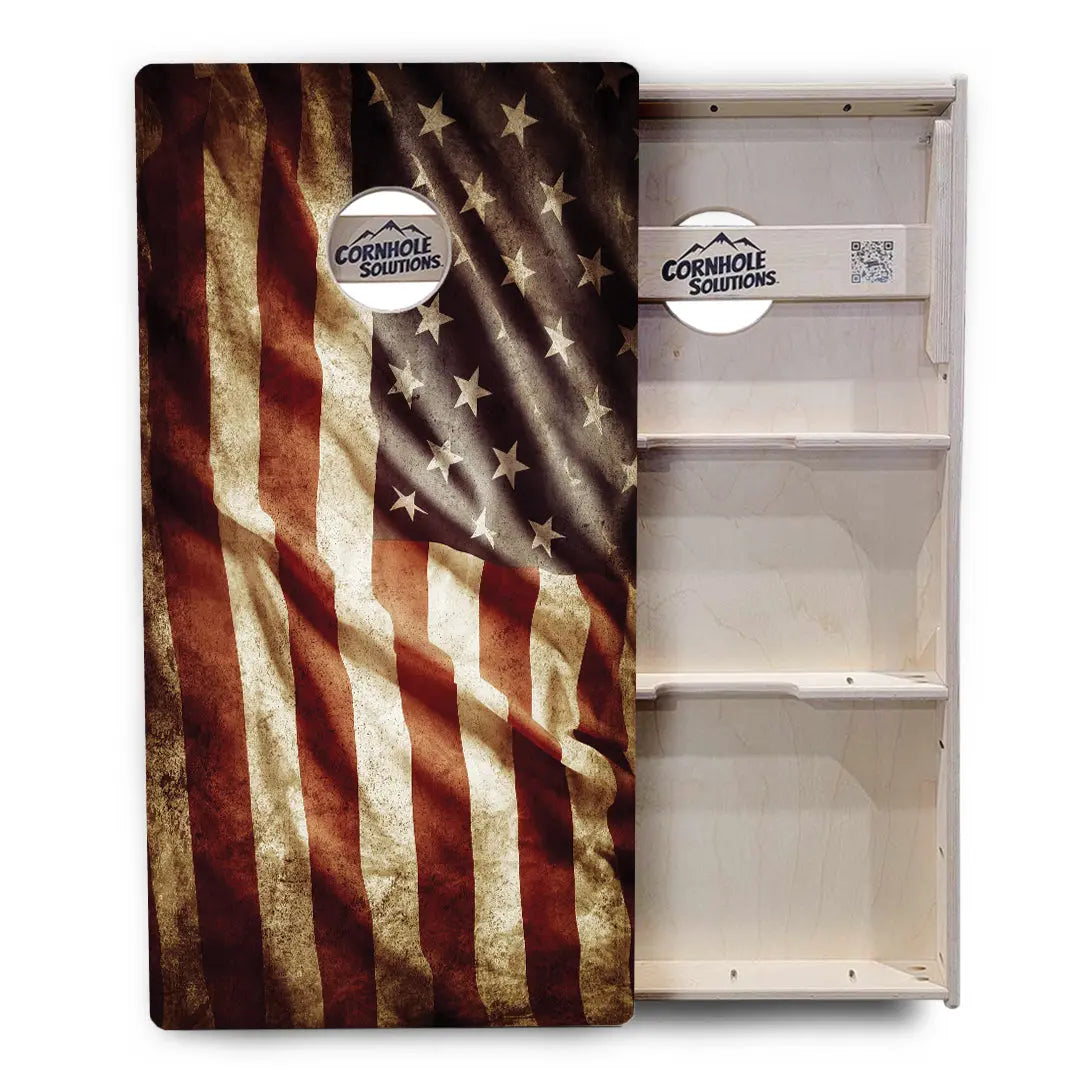 Rustic Wavy Flag Cornhole Boards - Professional Tournament Series Cornhole Solutions