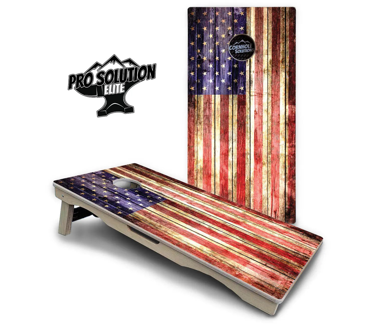 Rustic Wood Flag Cornhole Boards - Pro Solution Elite Series Cornhole Solutions