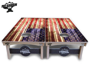 Rustic Wood Flag Cornhole Boards - Pro Solution Elite Series Cornhole Solutions