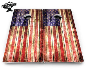 Rustic Wood Flag Cornhole Boards - Pro Solution Elite Series Cornhole Solutions