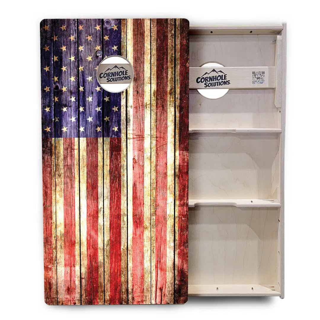 Rustic Wood Flag Cornhole Boards - Professional Tournament Series Cornhole Solutions