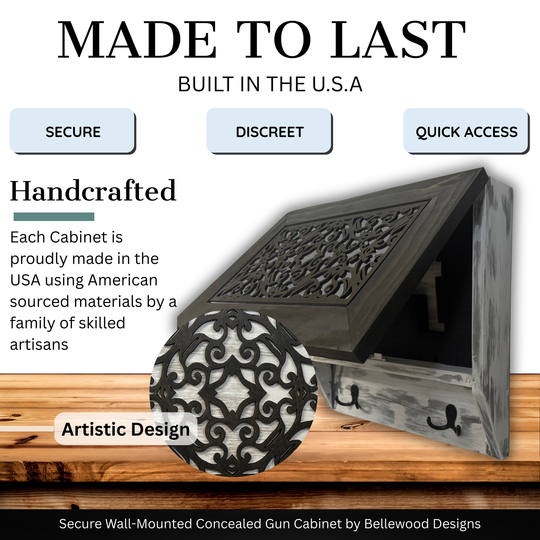 Rustic Diamond Hidden Gun Cabinet – Ornate Concealment Coat Rack with Multi-Purpose Hooks