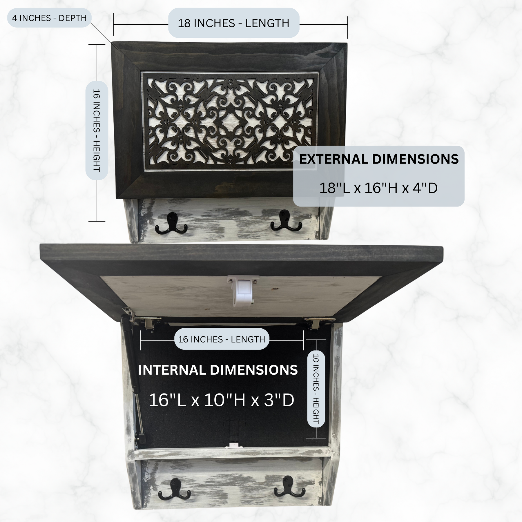 Rustic Diamond Hidden Gun Cabinet – Ornate Concealment Coat Rack with Multi-Purpose Hooks