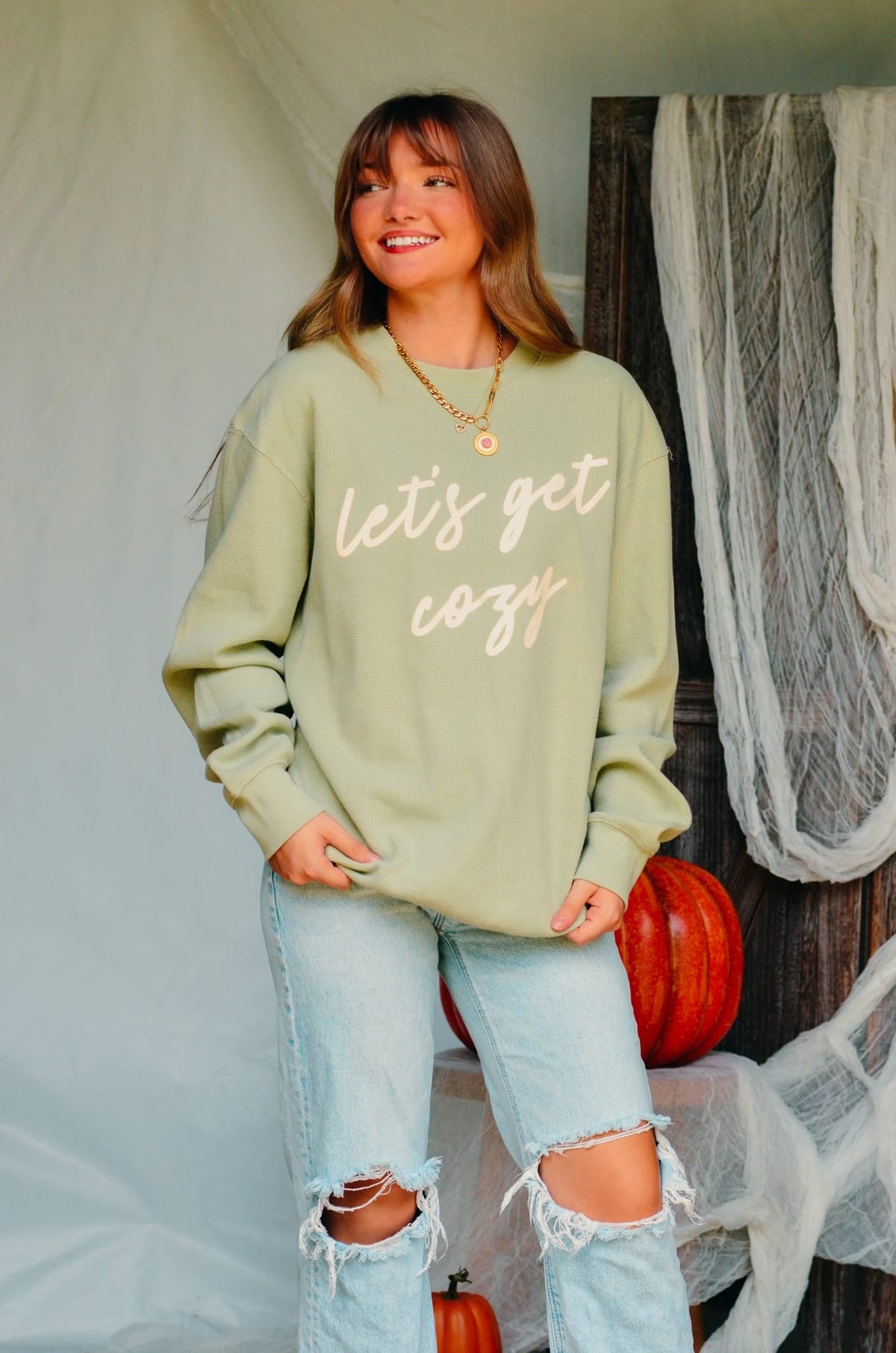 Let’s Get Cozy Waffle knit sweater by Southern Bliss Company, product photo 4