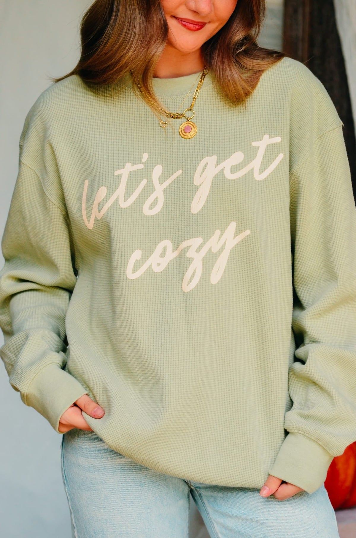 Let’s Get Cozy Waffle knit sweater by Southern Bliss Company, product photo 1