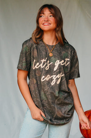 Let’s Get Cozy Dark Camo Shortsleeve by Southern Bliss Company, product photo 1