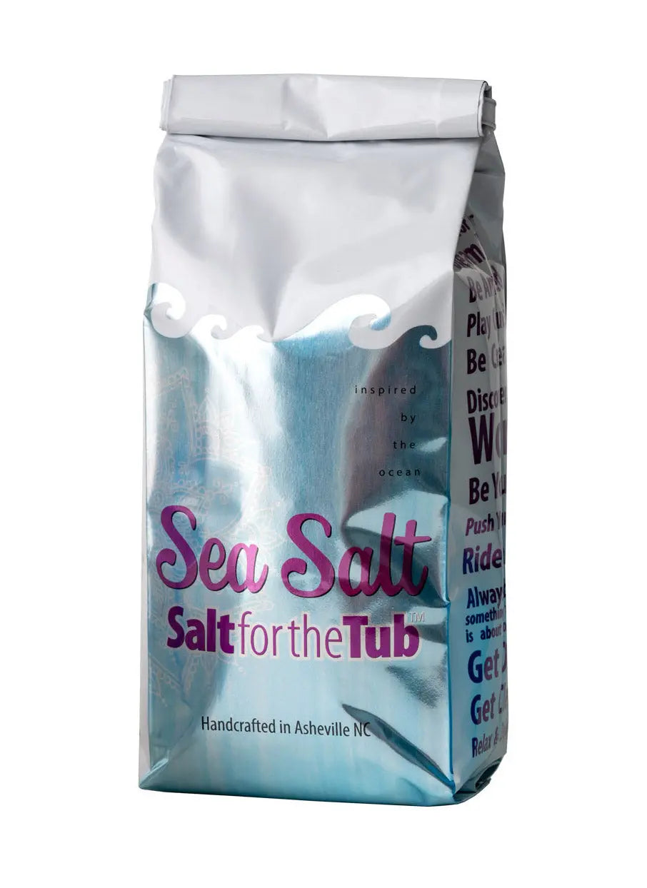 Bag of Sea Salt labeled "Salt for the Tub"