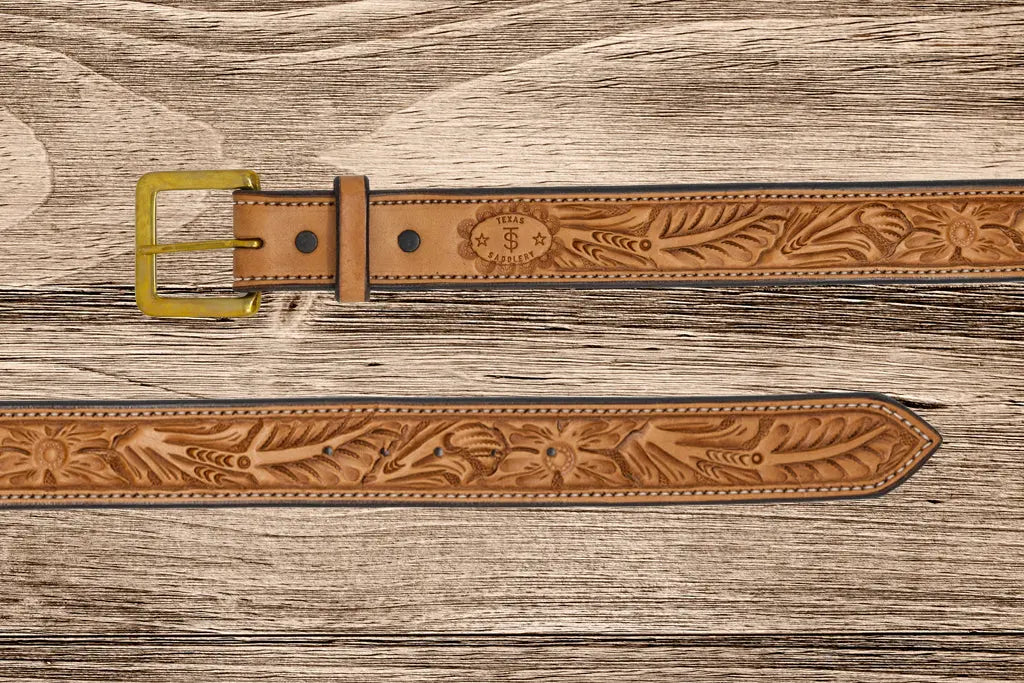 Saddle Tan Floral Belt
