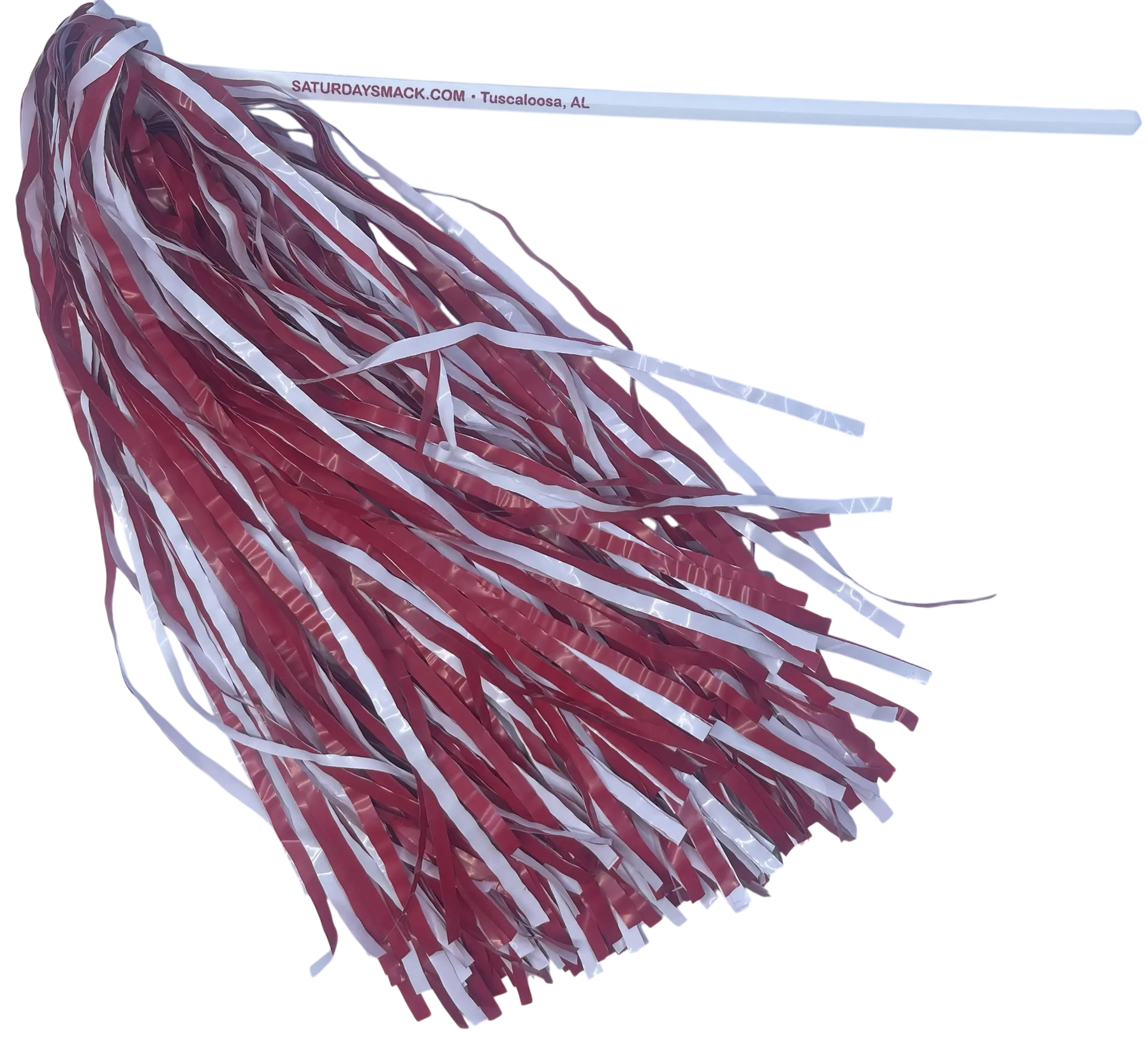 Crimson and white pom-pom game day shaker by Saturday Smack
