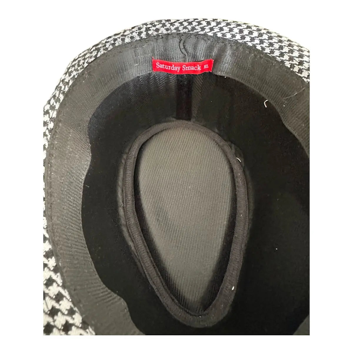 Houndstooth fedora side view by Saturday Smack