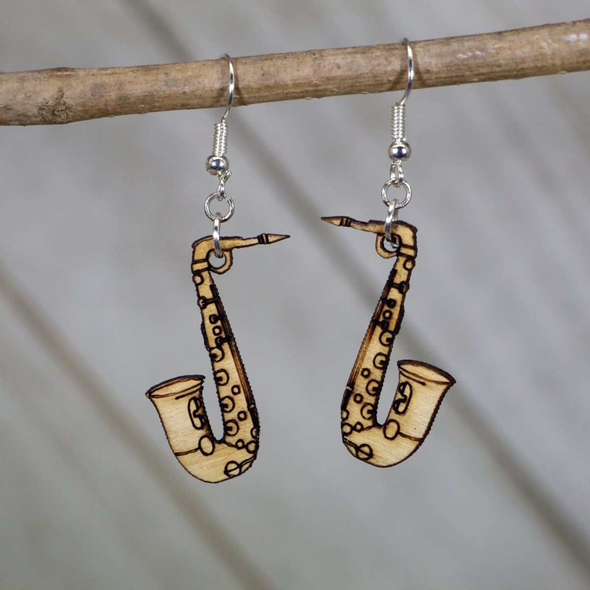 Saxophone Wooden Dangle Earrings | Band Instrument Jewelry